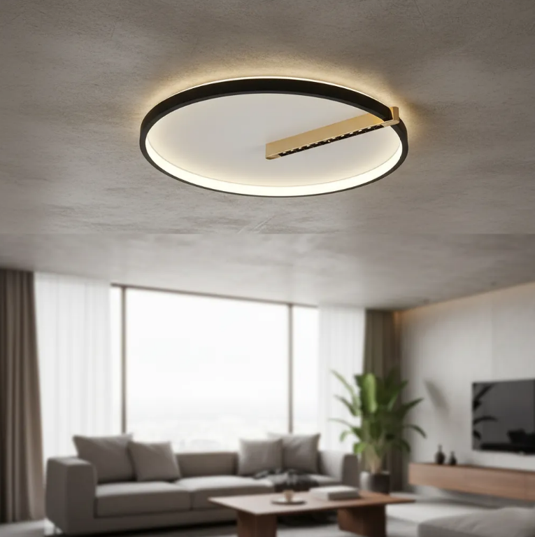 Plafon redondo 60cm Preto/Dourado.